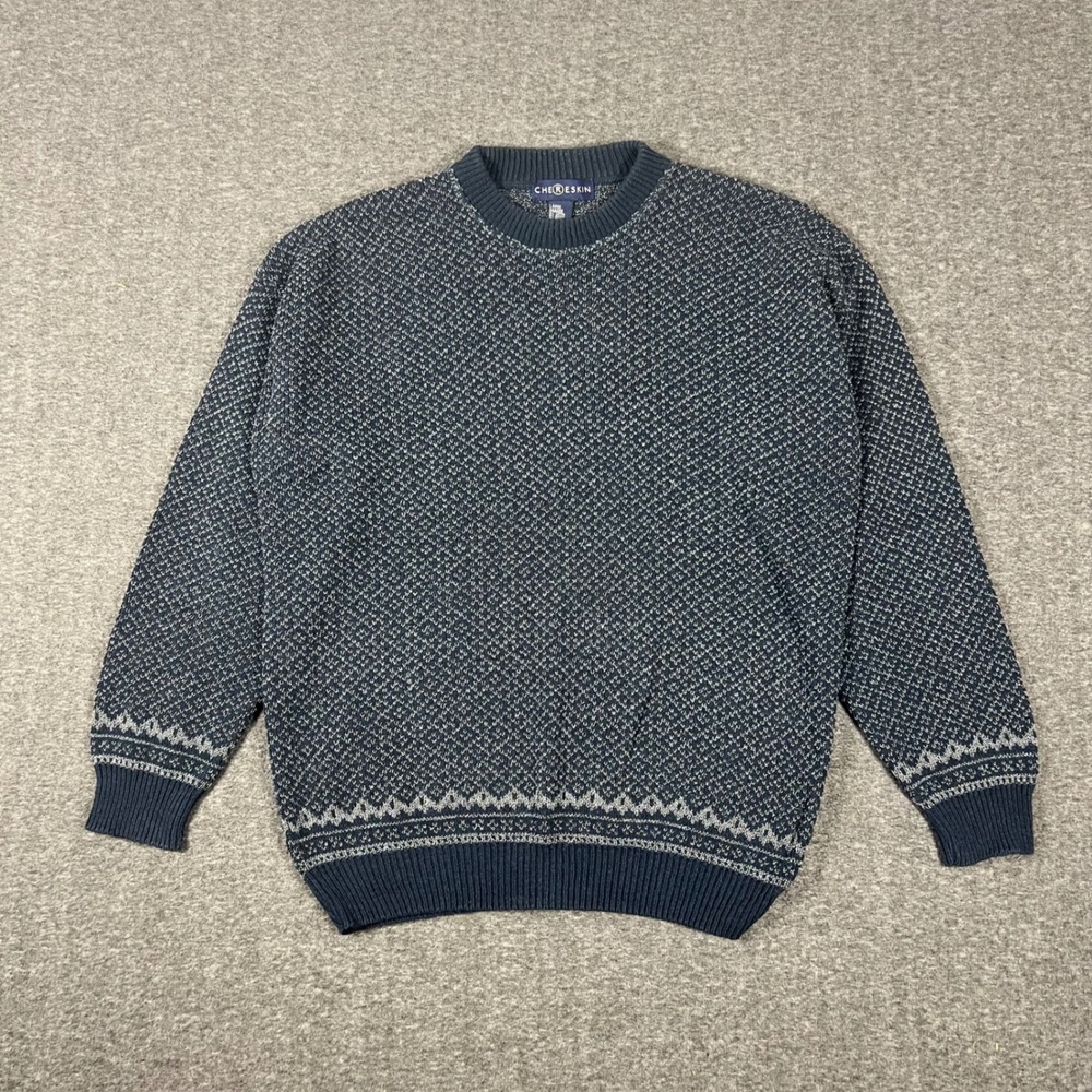 Vintage Chereskin Birdseye Sweater Mens Large Blue Wool Granola Made in Italy